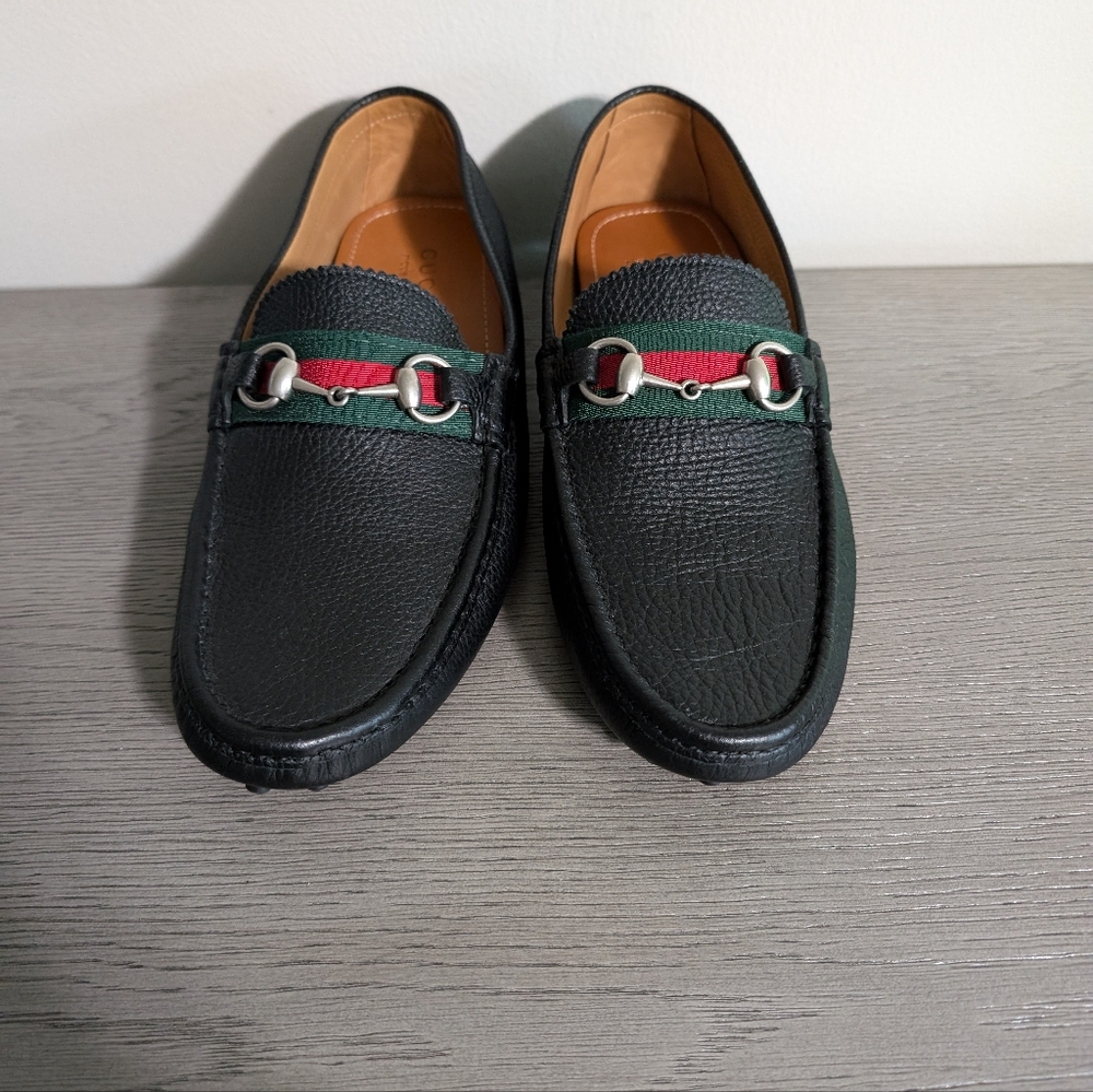 2 Left GUCCI DAMO Men’s Leather Web Stripe/ Bit Black Loafer  8.5 READ DESCRIPT